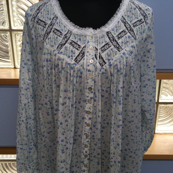 Eileen West Button Front Full Length Gown/Robe with Bluebell Print Size S - Picture 2 of 15